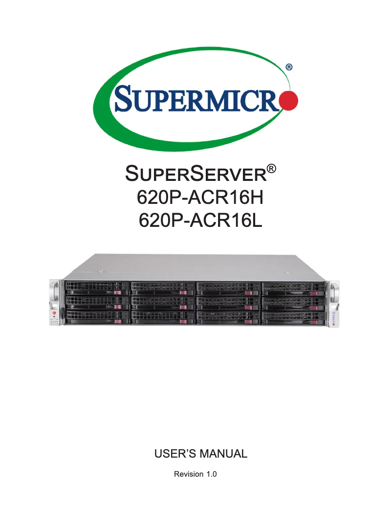 First page image of the manual for SuperServer SSG-620P-ACR16H