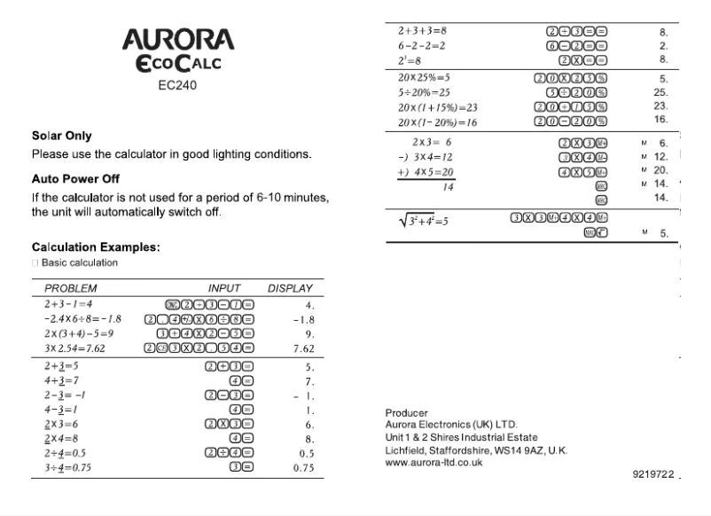 First page image of the manual for EC240