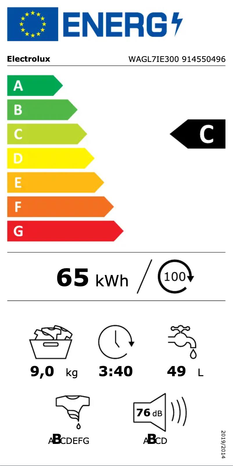 Page 1 of the manual Energy Label Electrolux WAGL7IE300