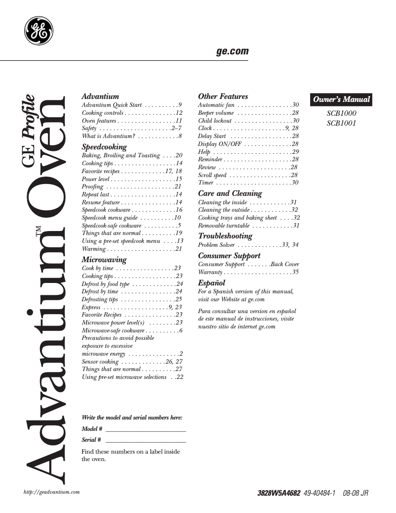 First page image of the manual for SCB1001MSS