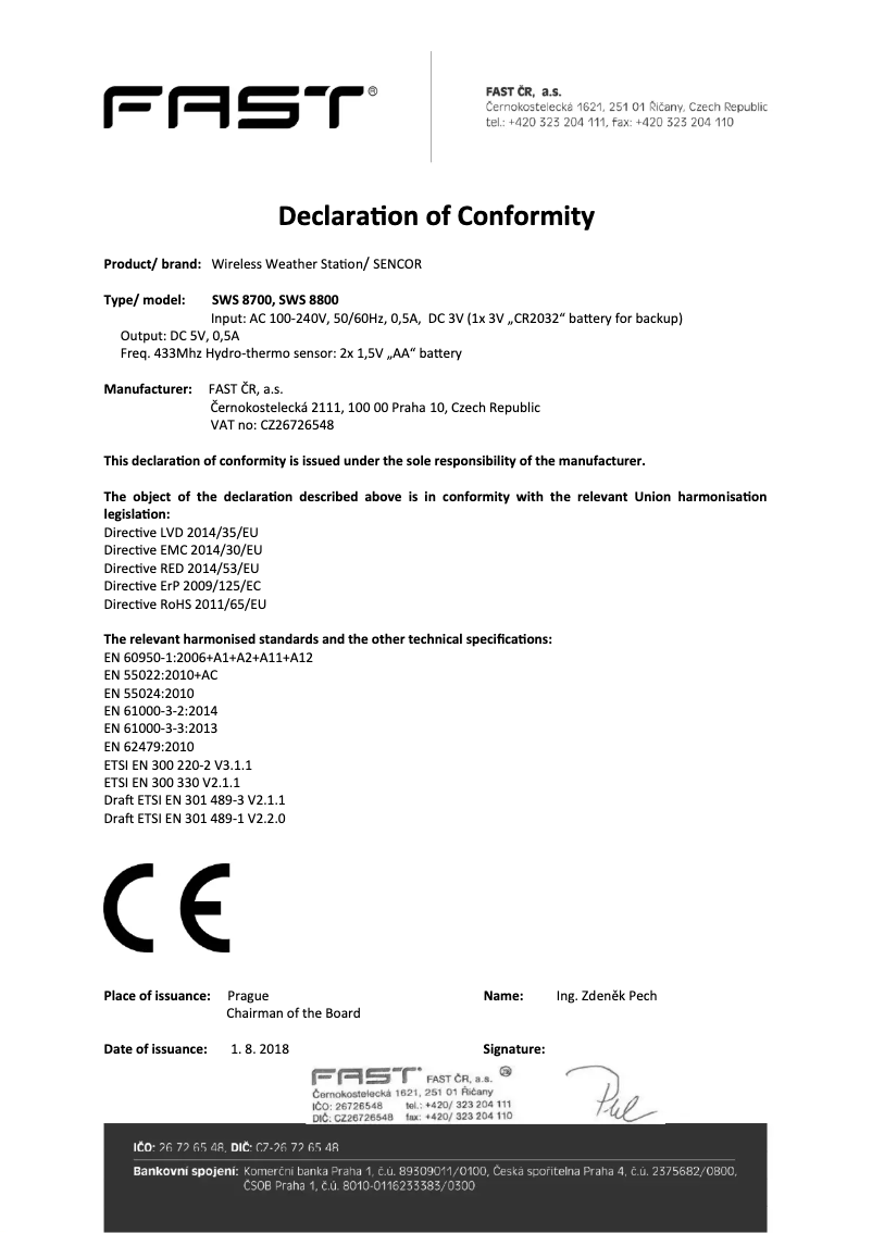Page 1 de la notice Manuel utilisateur Sencor SWS 8800