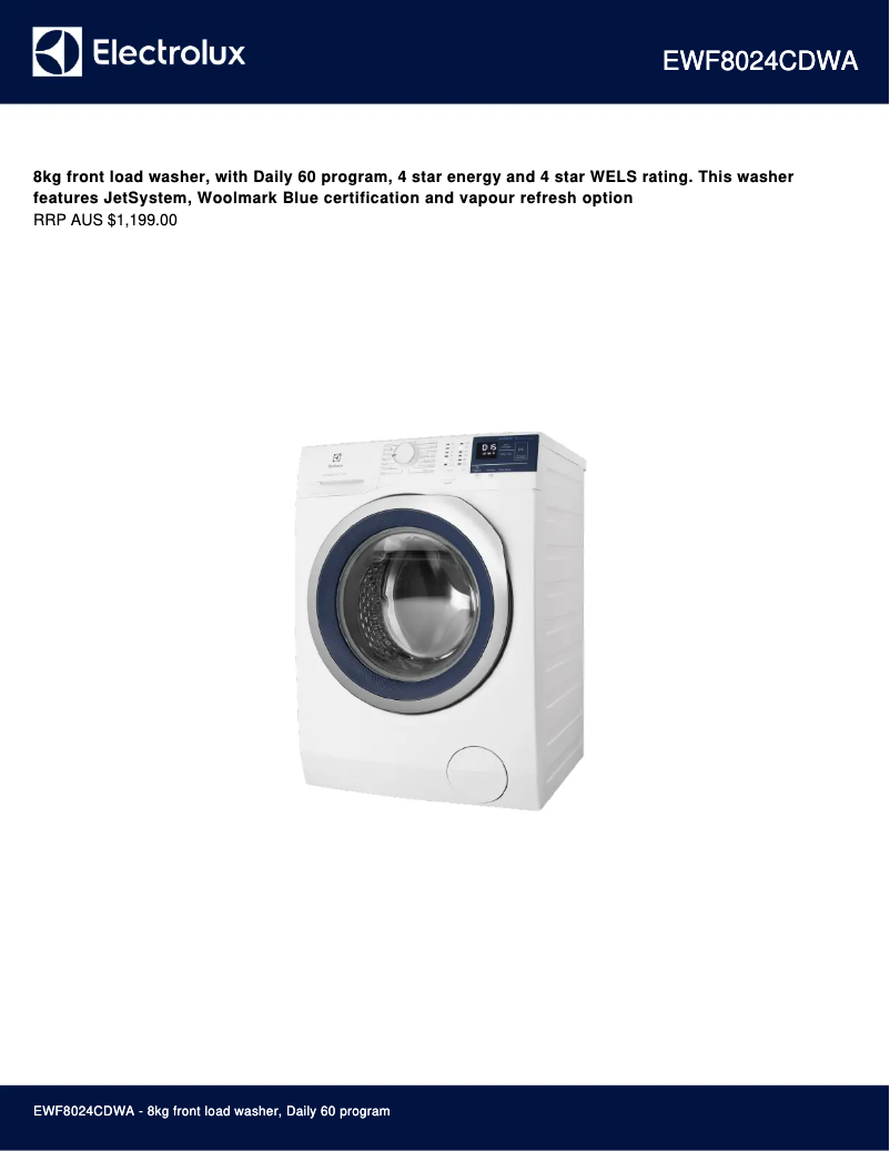 Page 1 of the manual Technical Sheet Electrolux EWF8024CDWA