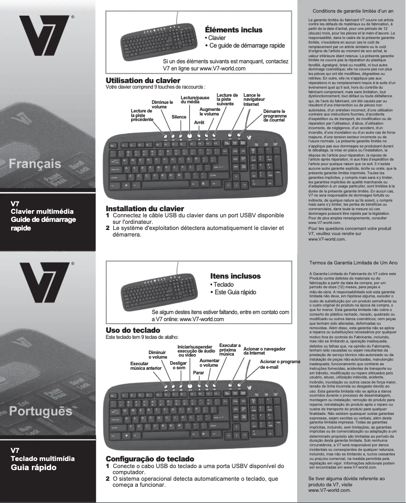 Page 1 de la notice Manuel utilisateur V7 Multimedia Keyboard KM0B1-6E1P