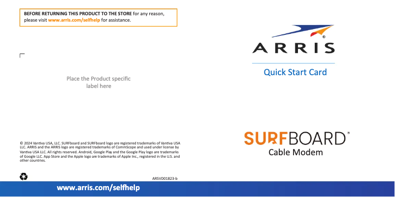 Page 1 of the manual Quick Start Guide Arris SURFboard S34