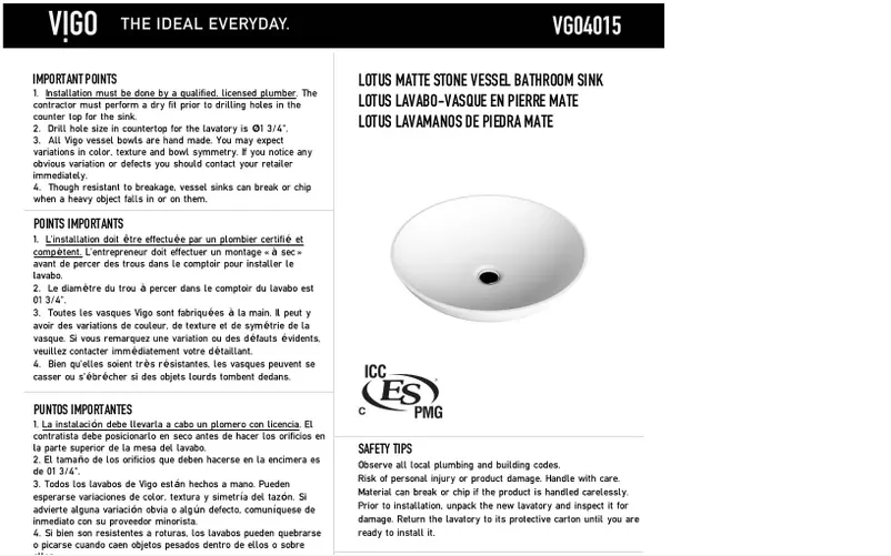 Page 1 de la notice Manuel utilisateur Vigo Lotus VG04015