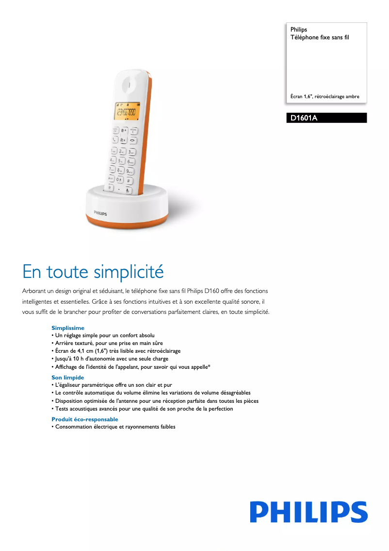 Page 1 of the manual Technical Sheet Philips BeNear CD6901B
