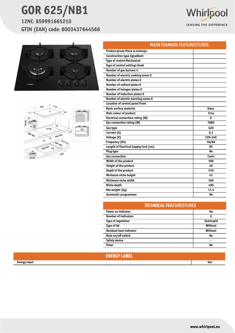 First page image of the manual for GOR 625/NB1
