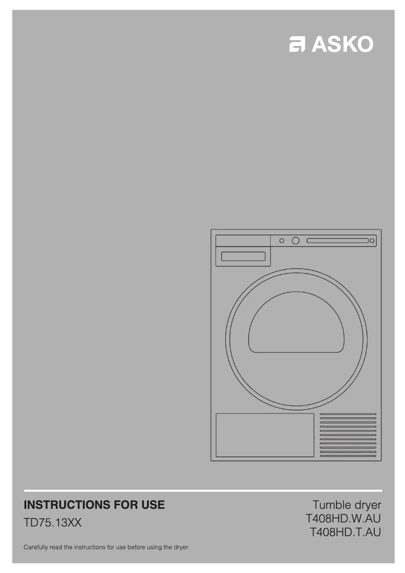 Page 1 of the manual User Manual Asko T408HD.T.AU