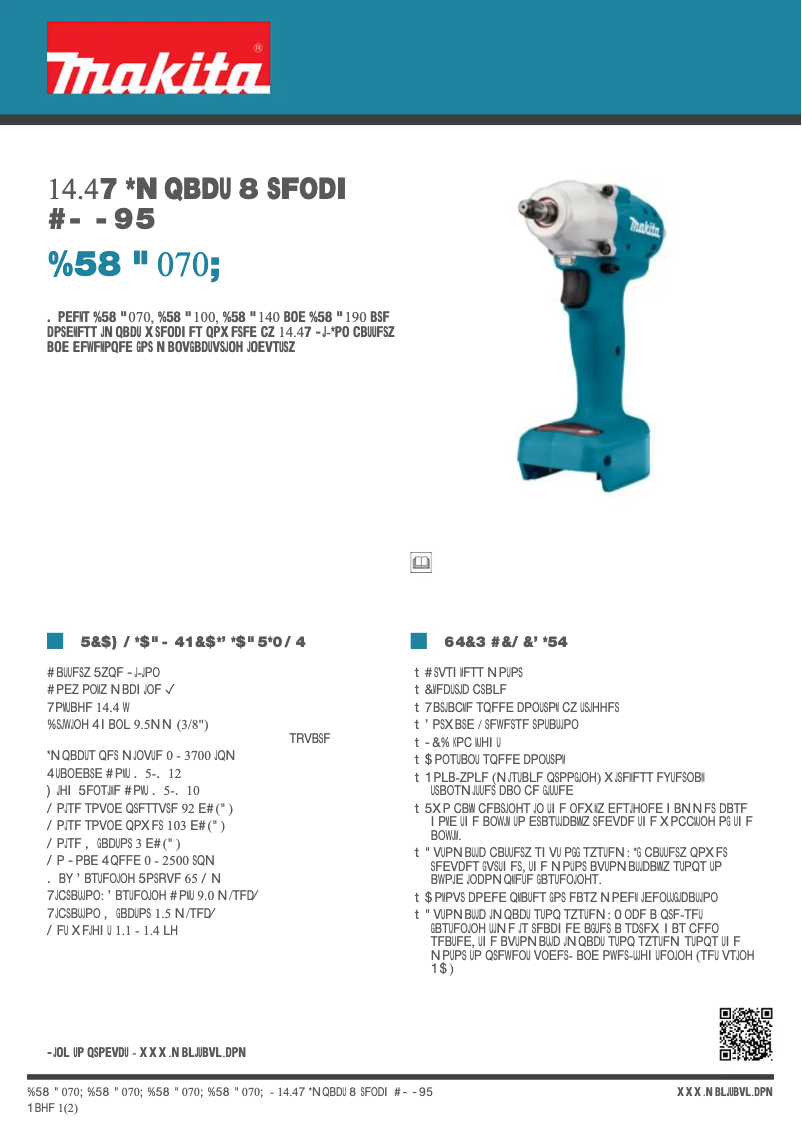 Page 1 of the manual Technical Sheet Makita DTWA070Z