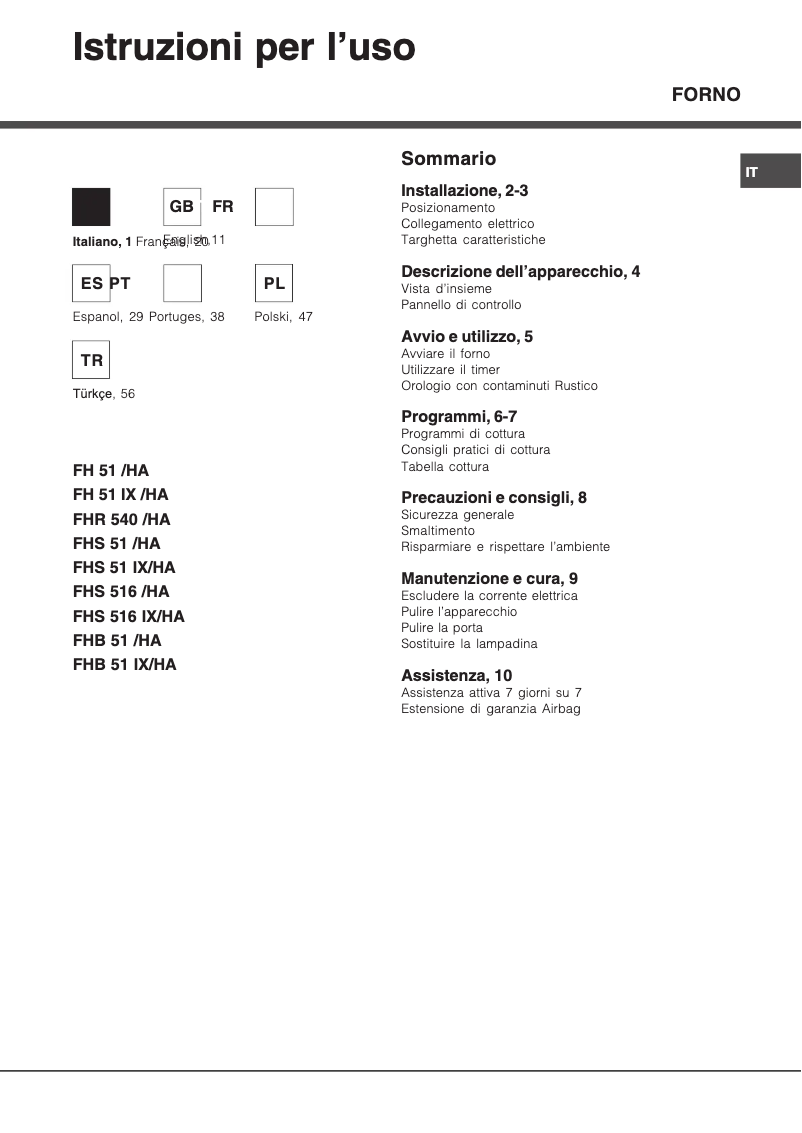 First page image of the manual for FHB 51 IX/HA