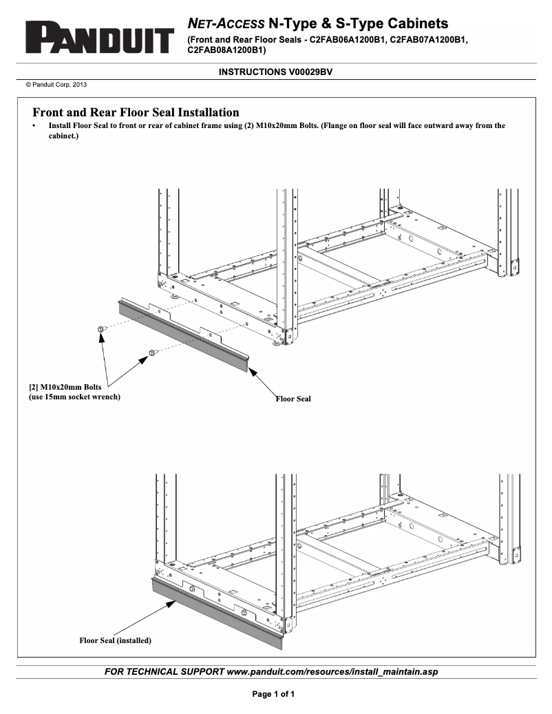 Page 1 of the manual User Manual Panduit S TYPE FLR SEAL FOR 600MM CAB BL