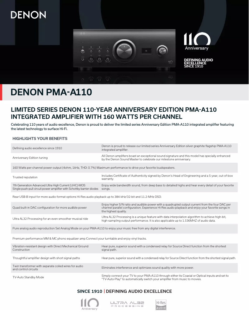 First page image of the manual for PMA-A110