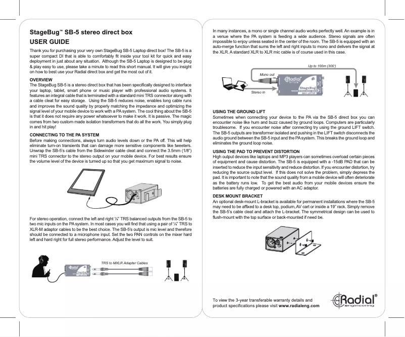 Page 1 of the manual User Manual Radial Engineering StageBug SB-5
