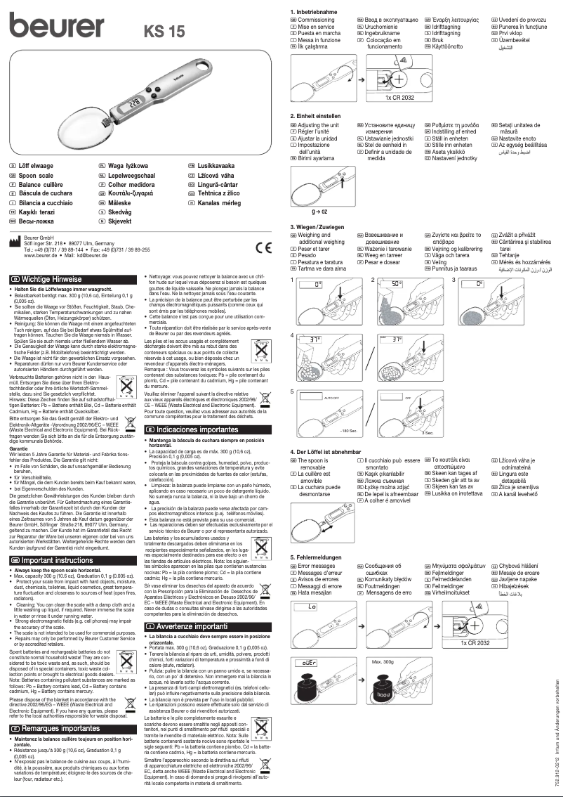 Page 1 of the manual User Manual Beurer KS 15
