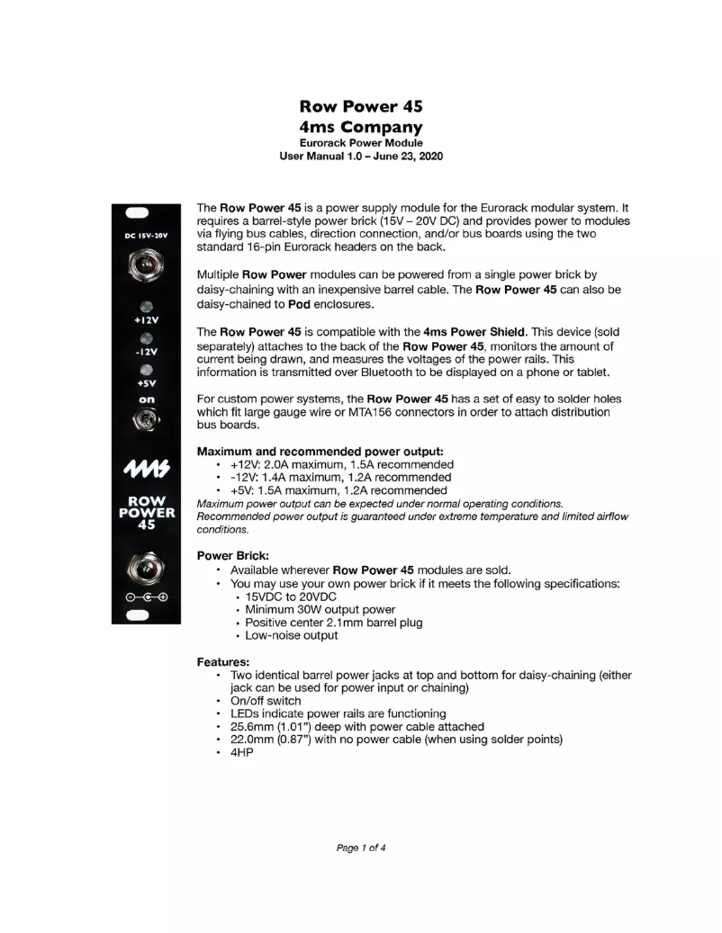 Page 1 of the manual User Manual 4ms Row Power 45