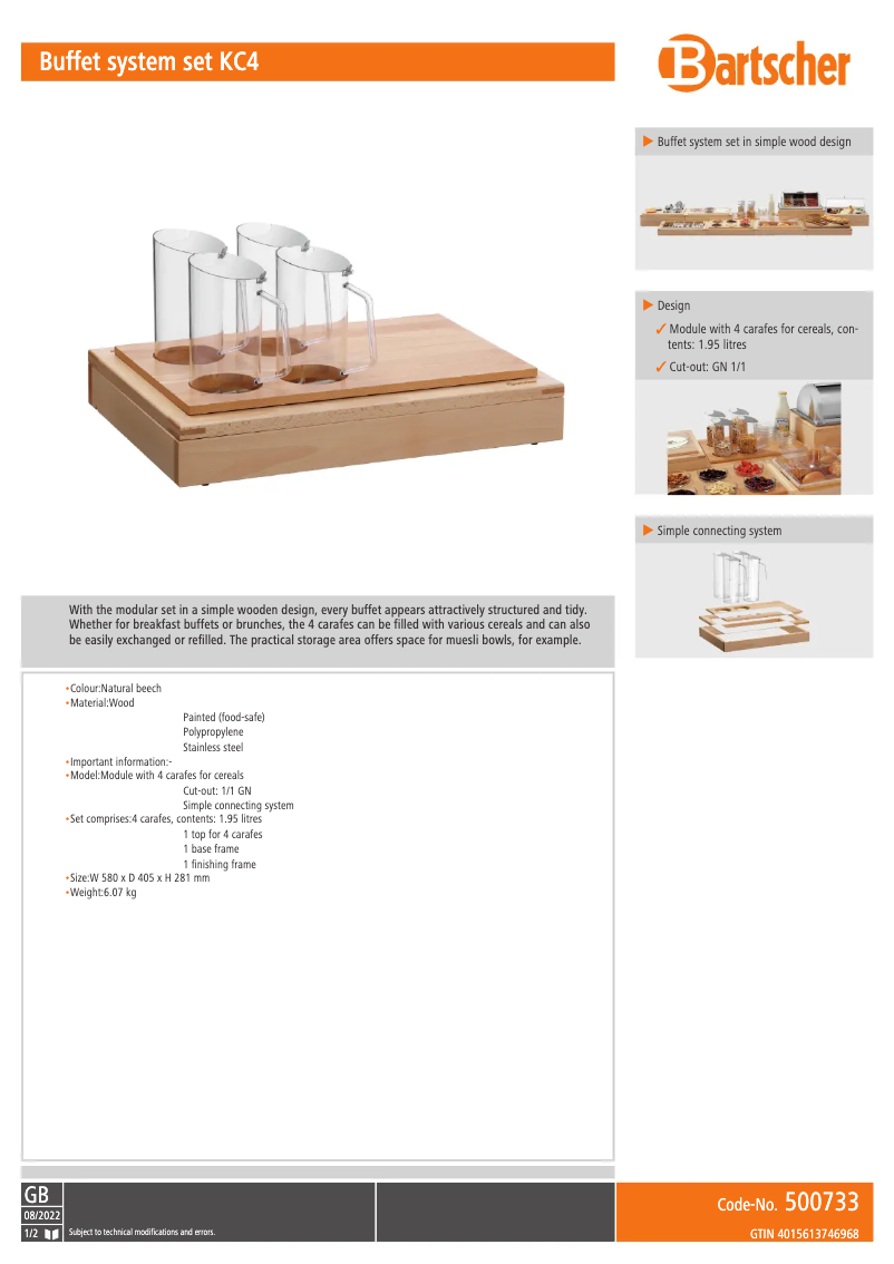Page 1 of the manual Technical Sheet Bartscher KC4