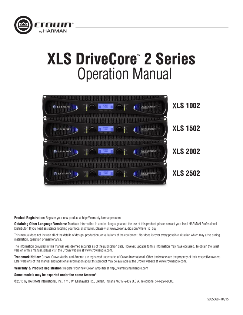 First page image of the manual for XLS 1502