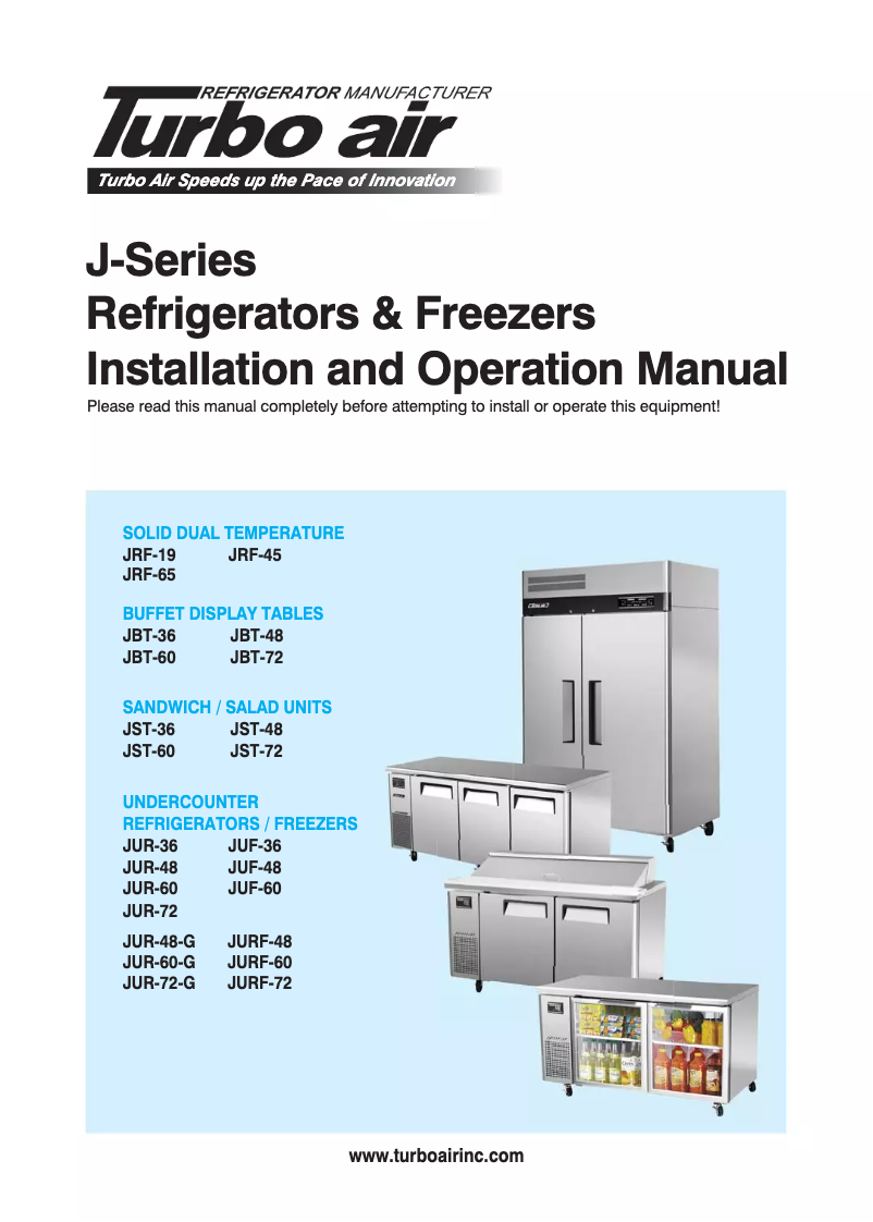 Page 1 of the manual Use and Maintenance Manual Turbo air JBT-48