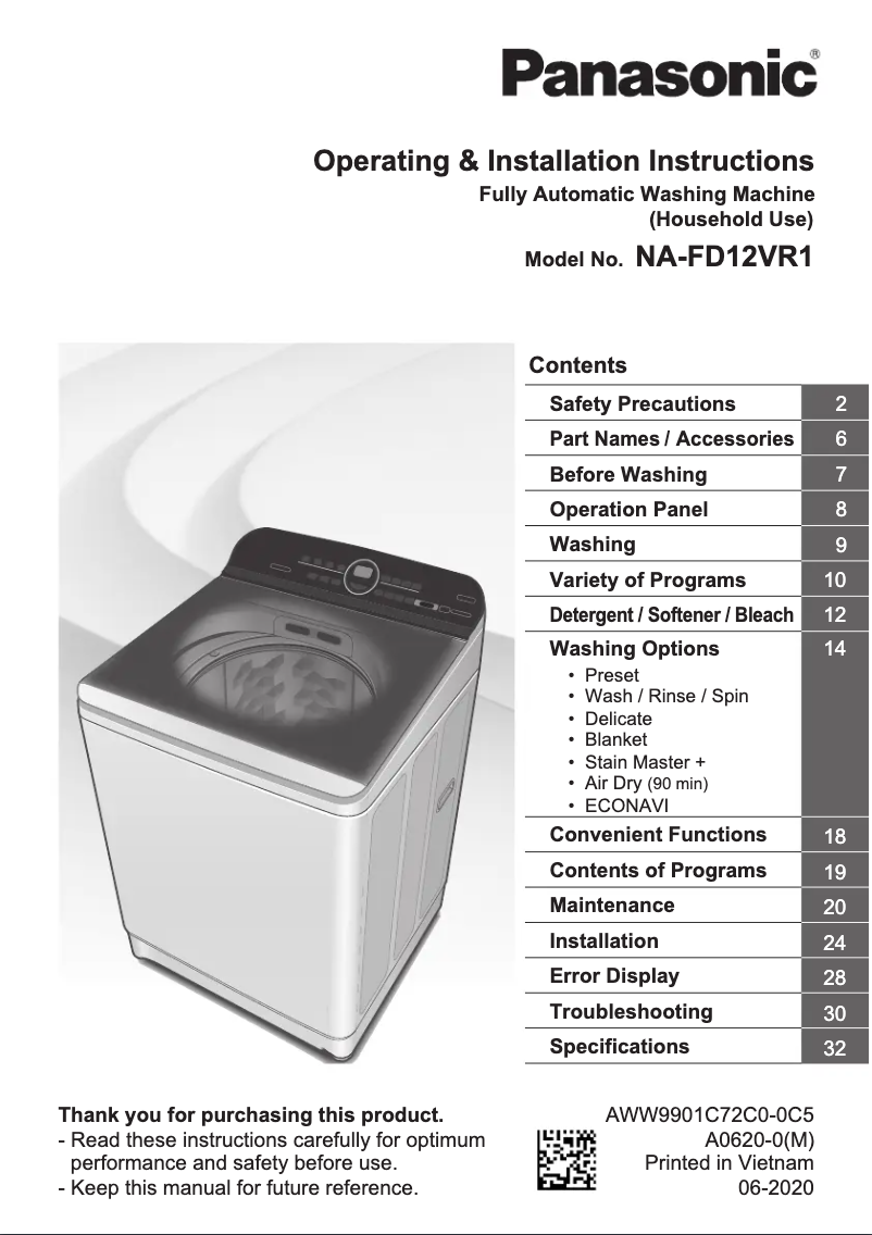 Page 1 of the manual User Manual Panasonic NA-FD12VR1