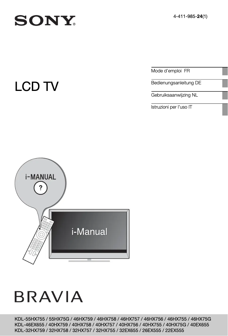 First page image of the manual for KDL-40EX655