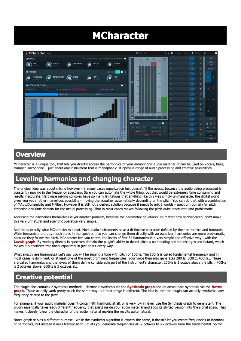 First page image of the manual for MCharacter
