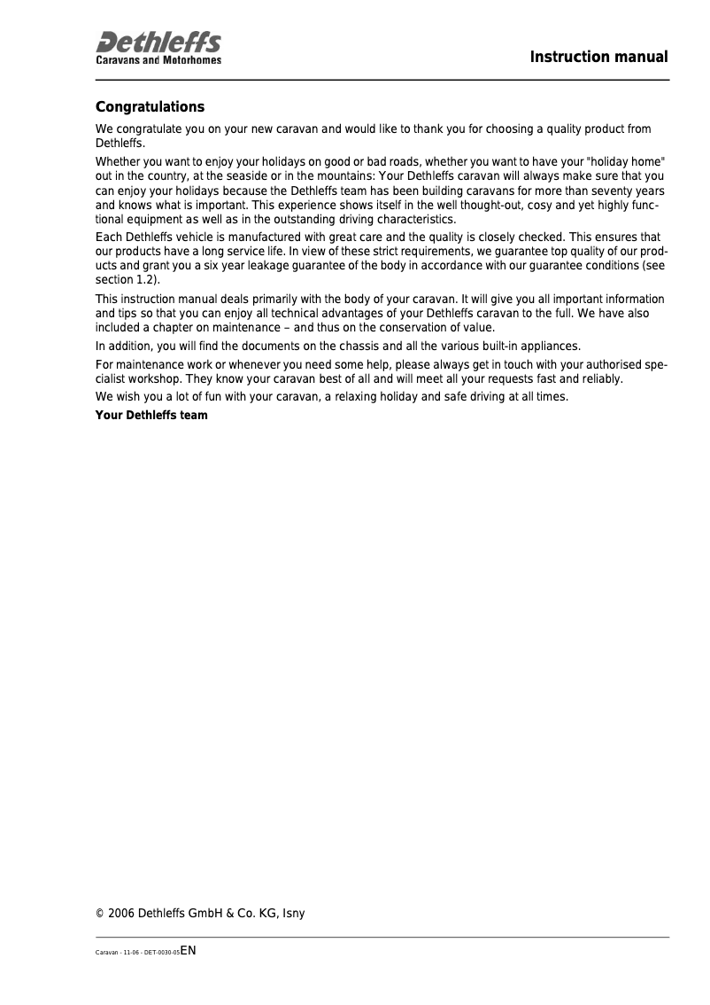 Page 1 of the manual User Manual Dethleffs 2007