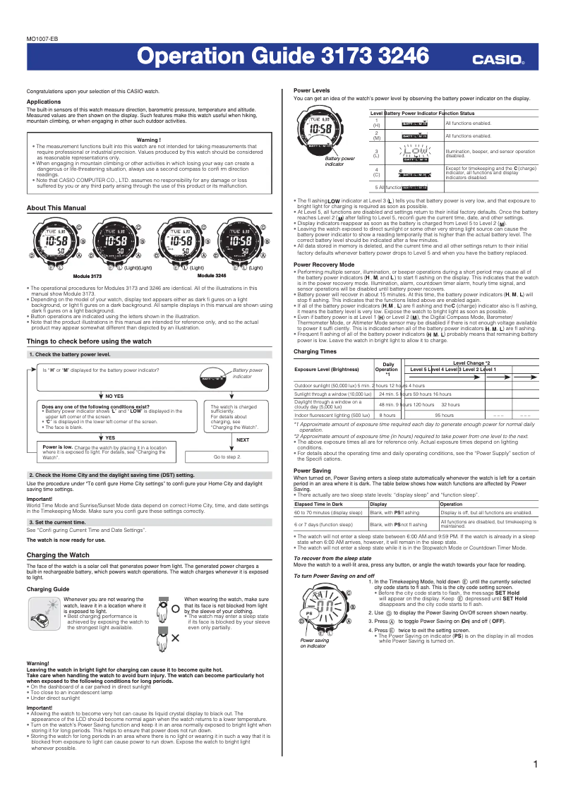 Page 1 of the manual User Manual Casio Pro Trek