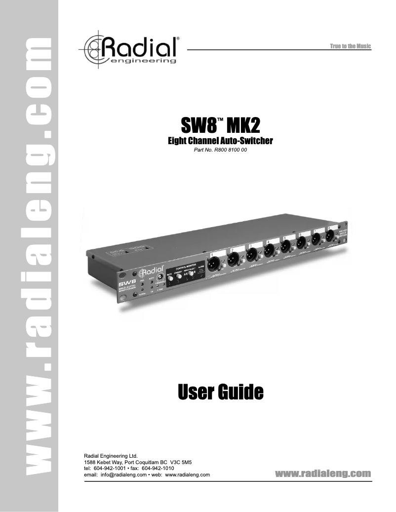 Page 1 of the manual User Manual Radial Engineering SW8 MK2