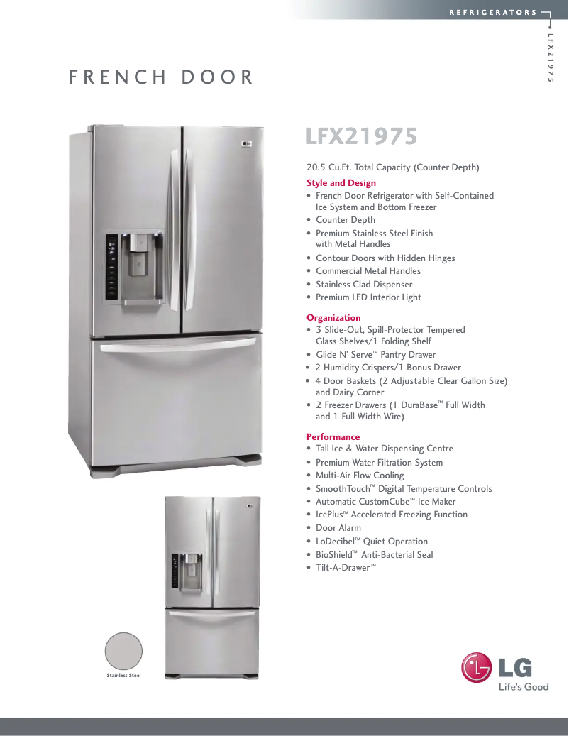 Page 1 of the manual Technical Sheet LG LFX21975ST