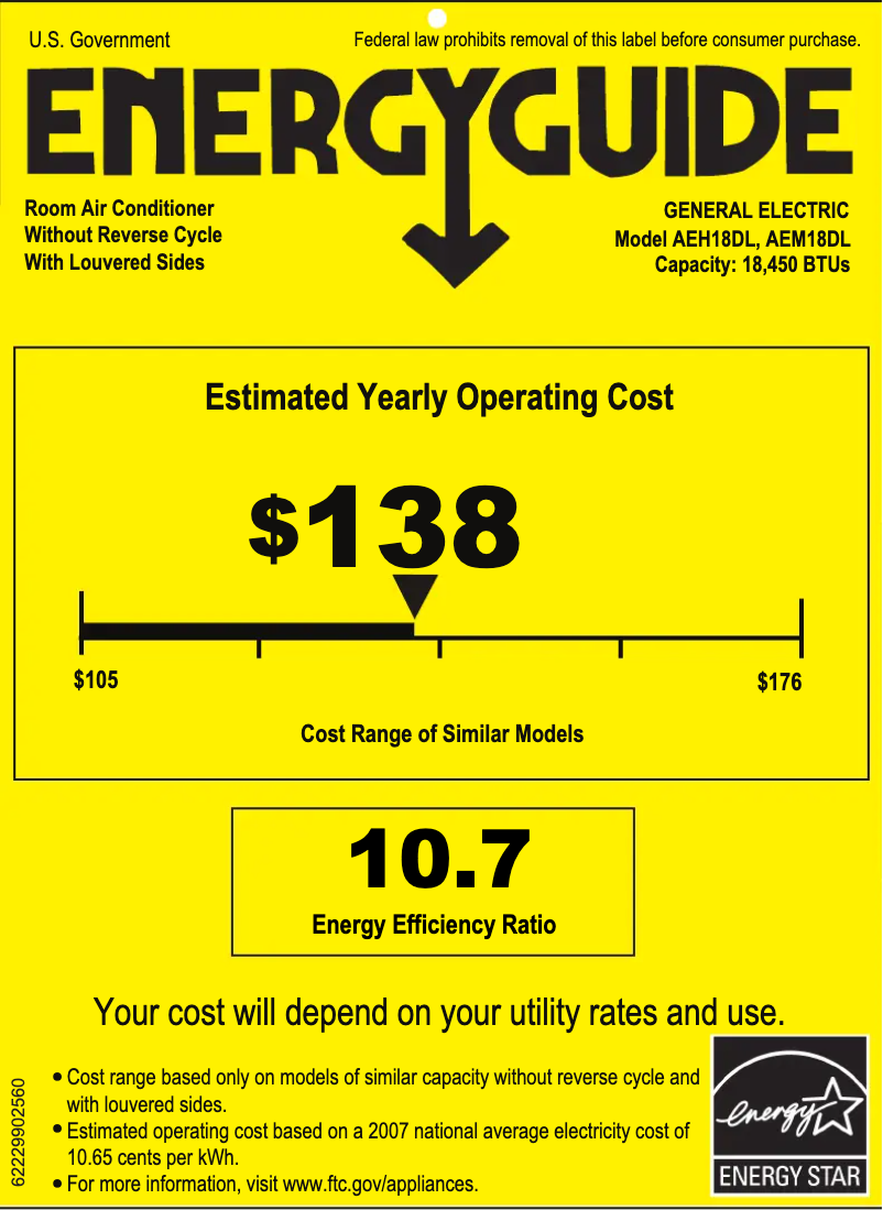 Page 1 of the manual Energy Label GE AEM18DL