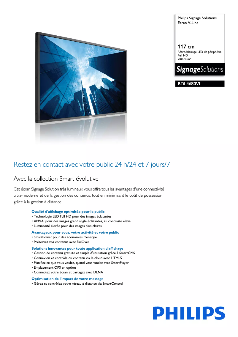 Page 1 of the manual Technical Sheet Philips BDL4680VL