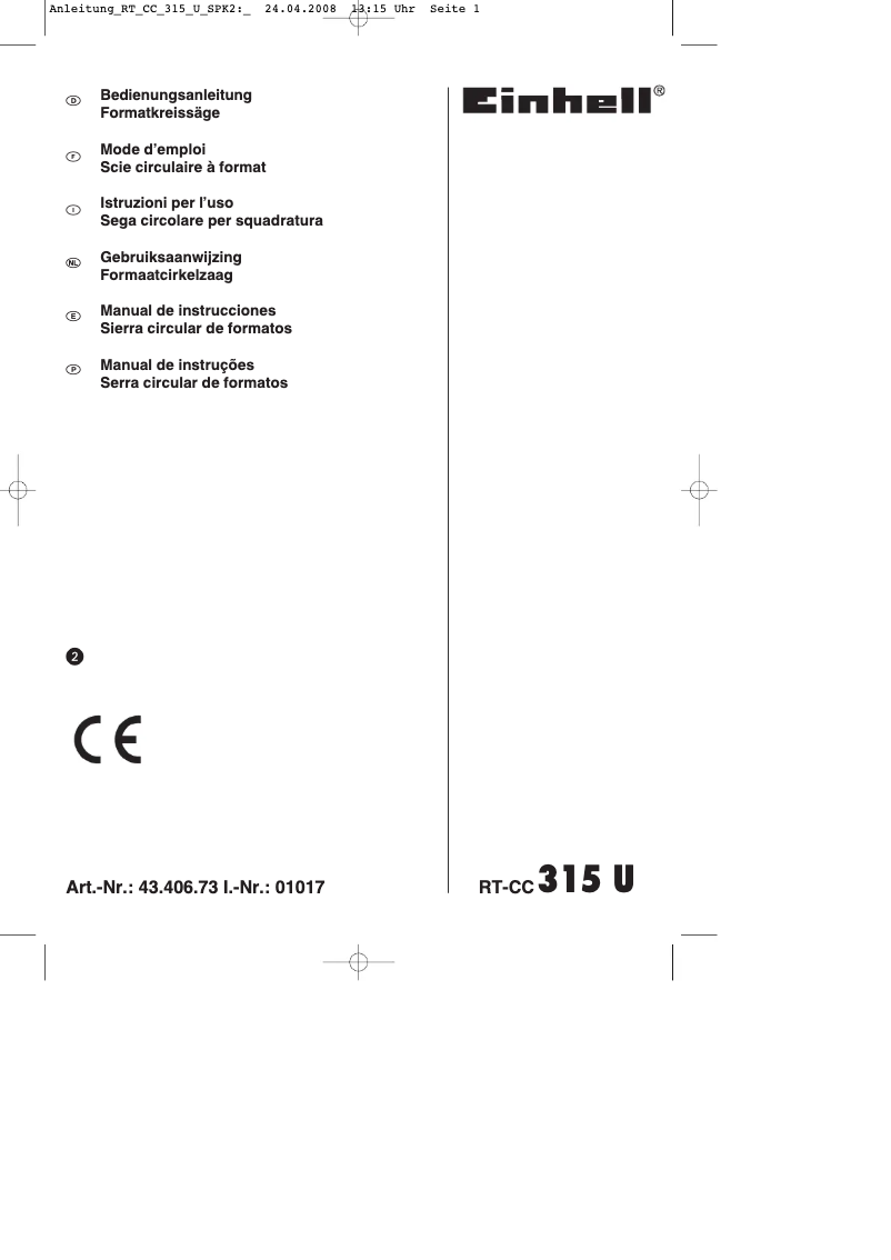 First page image of the manual for RT-CC 315 U