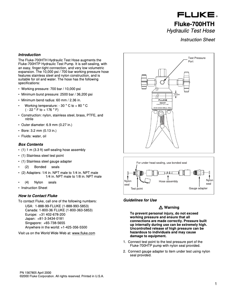 Page 1 of the manual User Manual Fluke 700HTH
