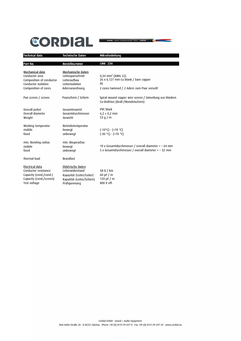 Page 1 of the manual User Manual Cordial CMK 234