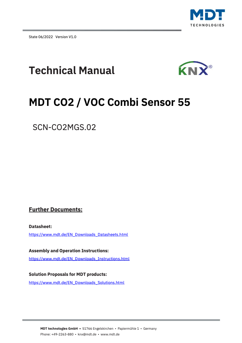 First page image of the manual for SCN-CO2MGS01.02