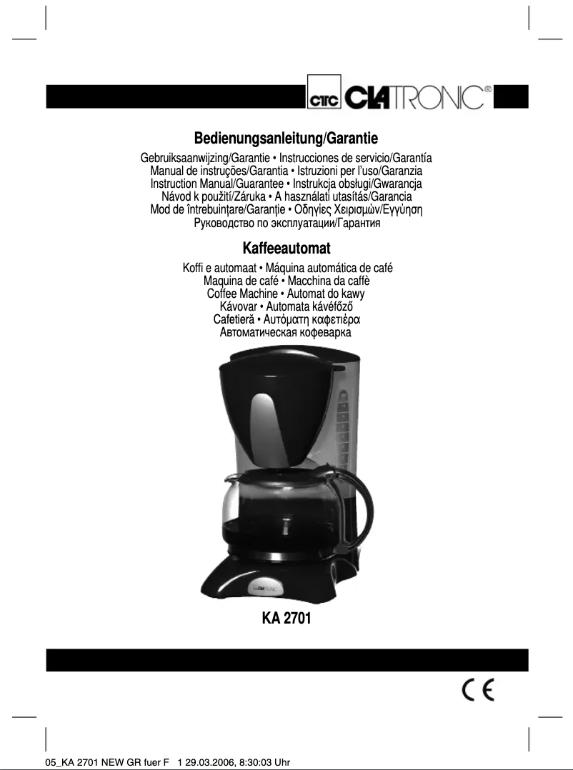 Page 1 of the manual User Manual Clatronic KA 2701