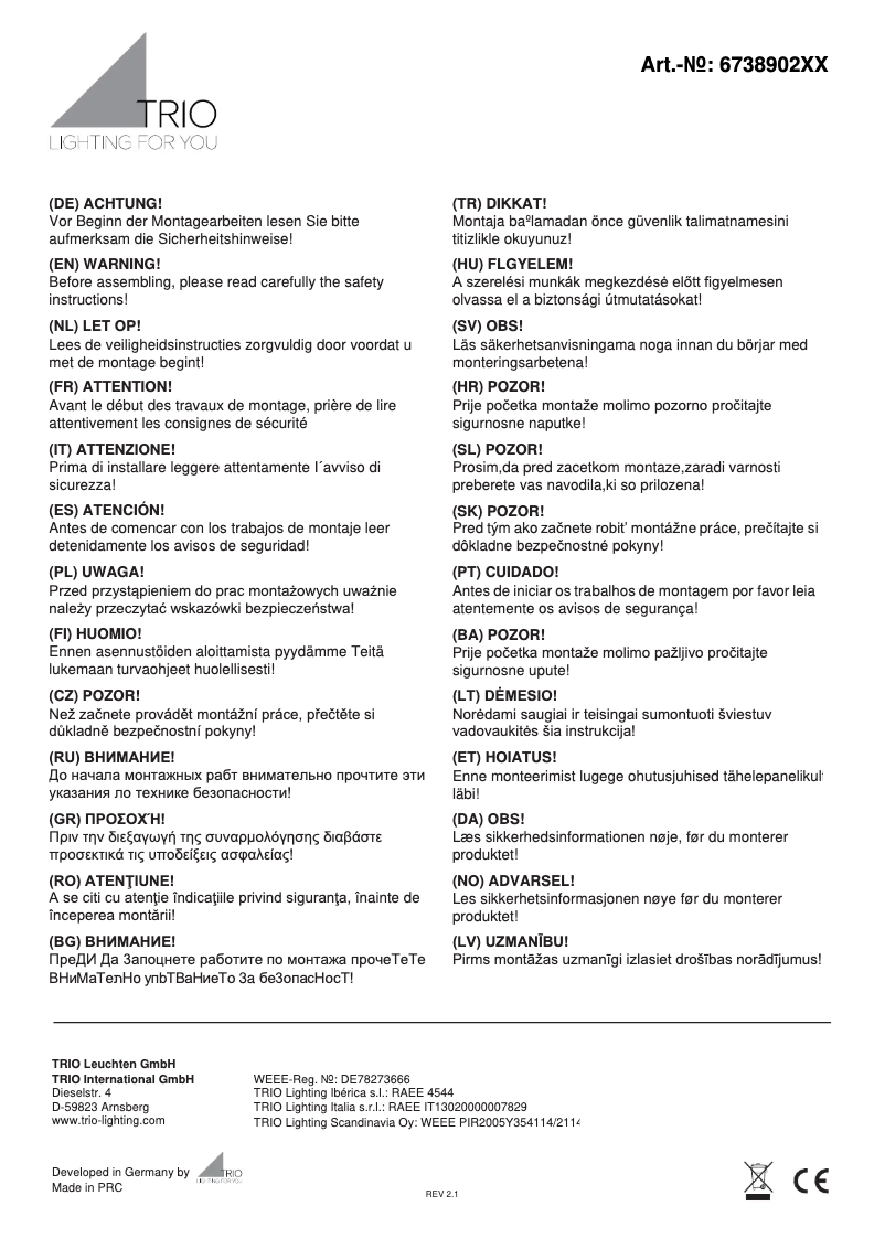 Page 1 of the manual User Manual Trio Lighting Granada 673890232