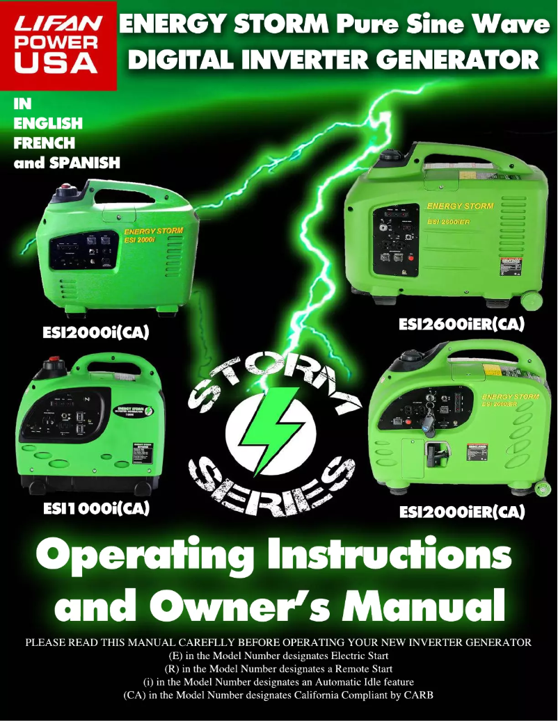 Page 1 of the manual User Manual Lifan Energy Storm 2000iER