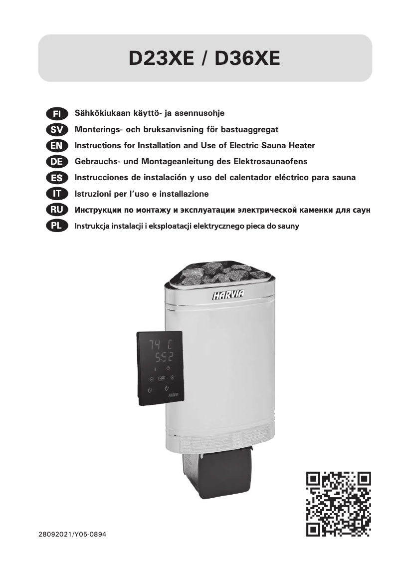 Page 1 of the manual User Manual Harvia Delta D36XE HD364XE