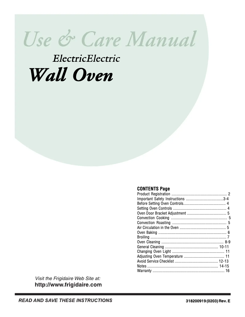 Page 1 of the manual User Manual Frigidaire GLEB30T8CB