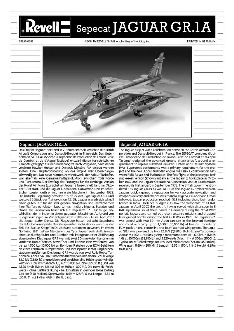 First page image of the manual for Sepecat Jaguar GR.1A