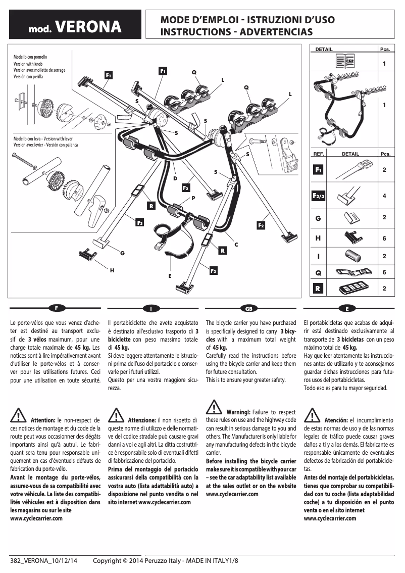 Image de la première page du manuel de l'appareil Verona