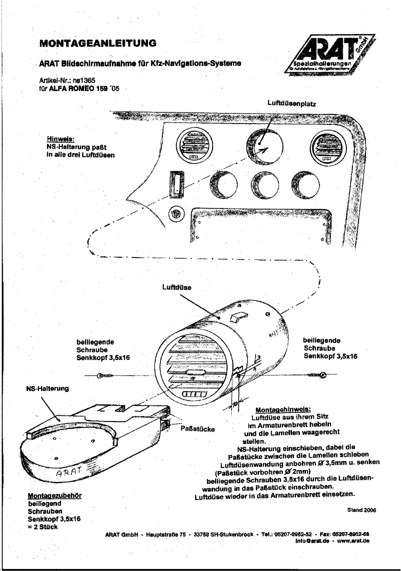 Page 1 of the manual User Manual Arat NS1365