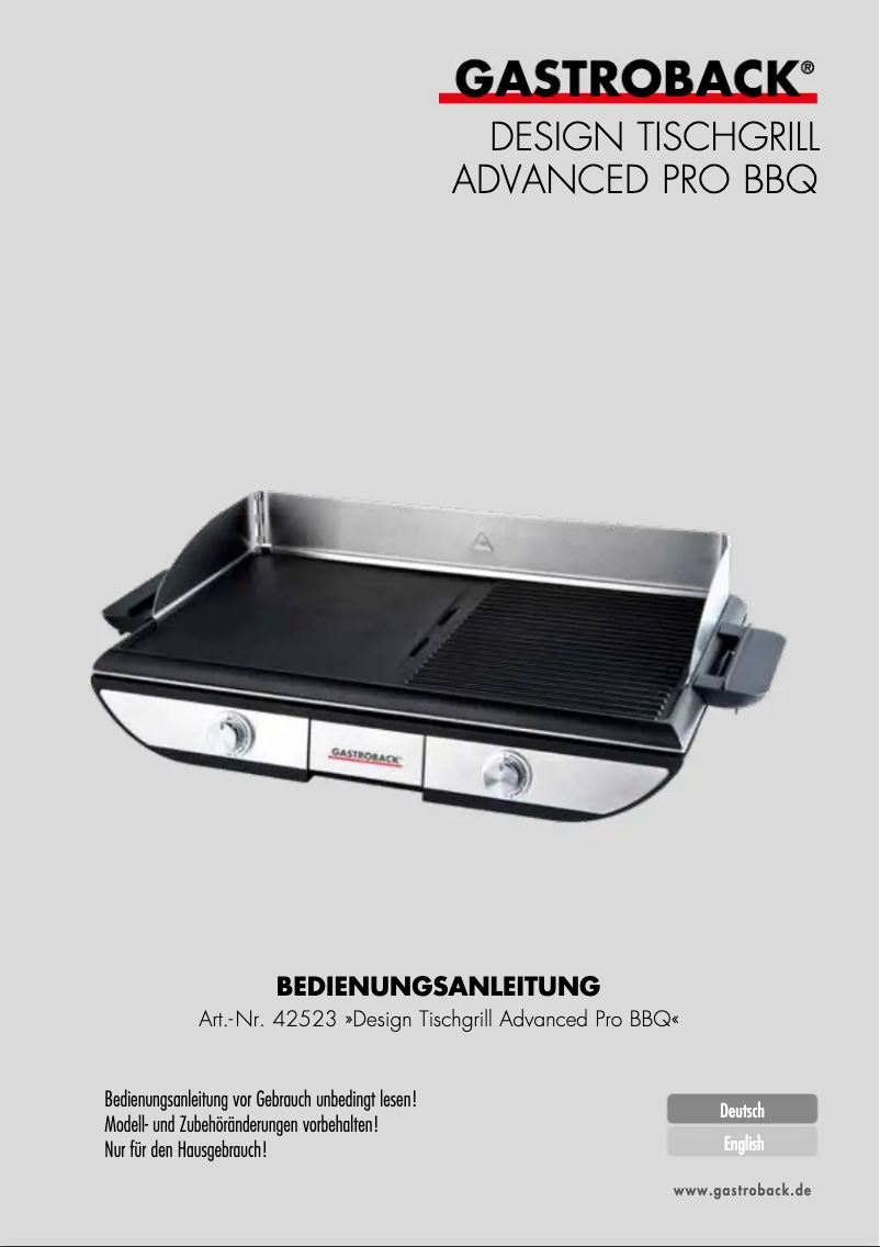 First page image of the manual for Advanced Pro BBQ 42523