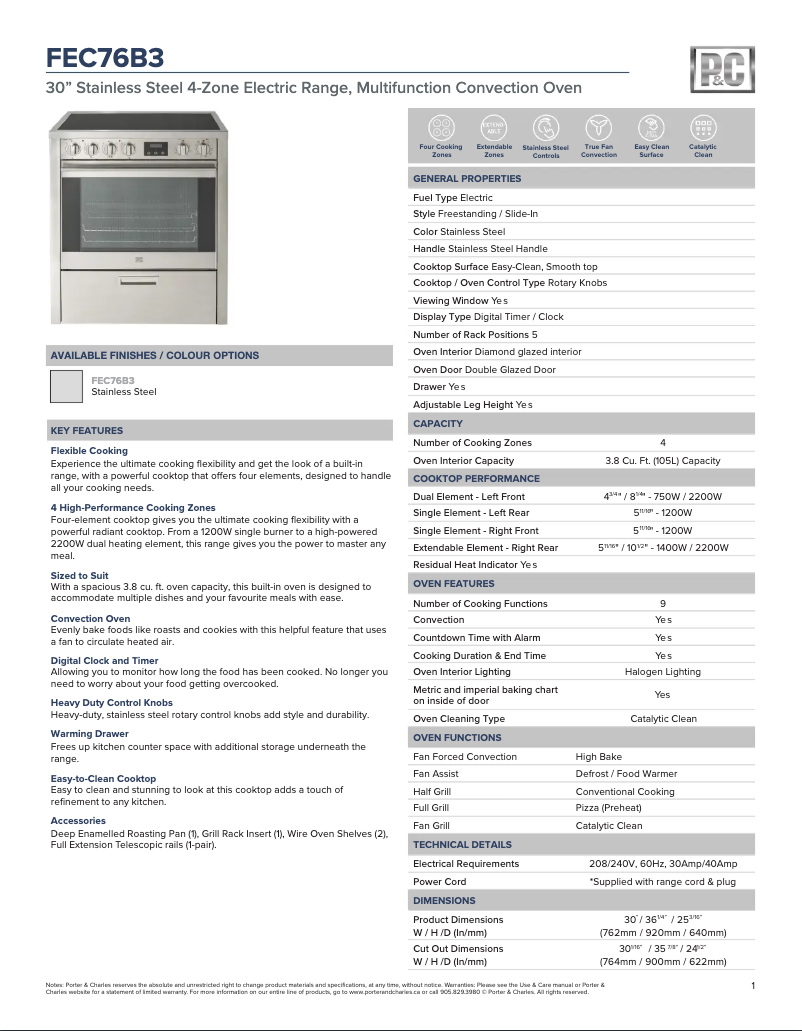 First page image of the manual for FEC76B3
