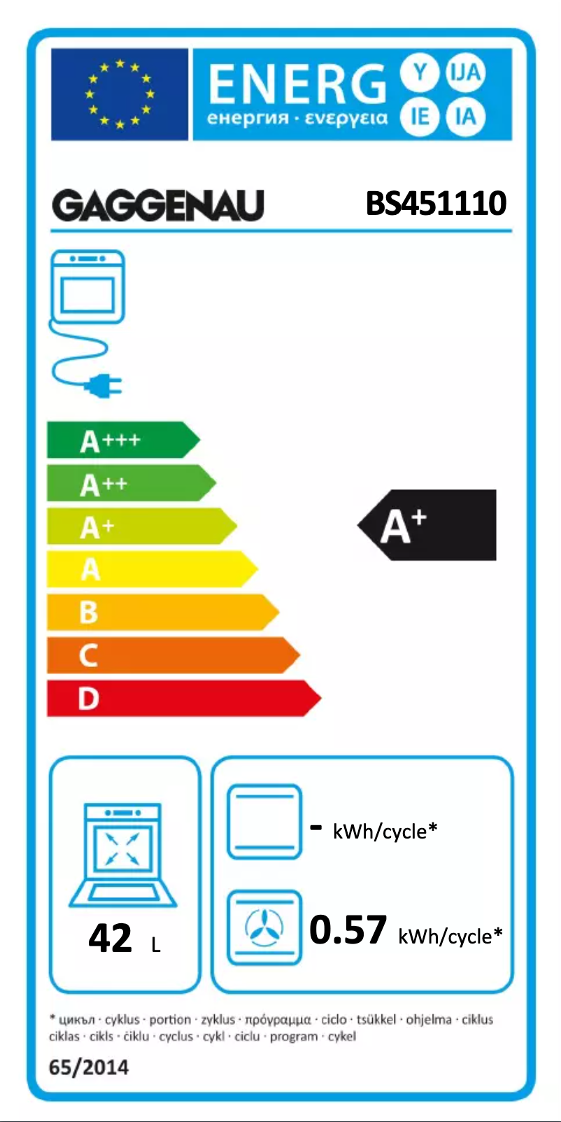Page 1 of the manual Energy Label Gaggenau BS451110