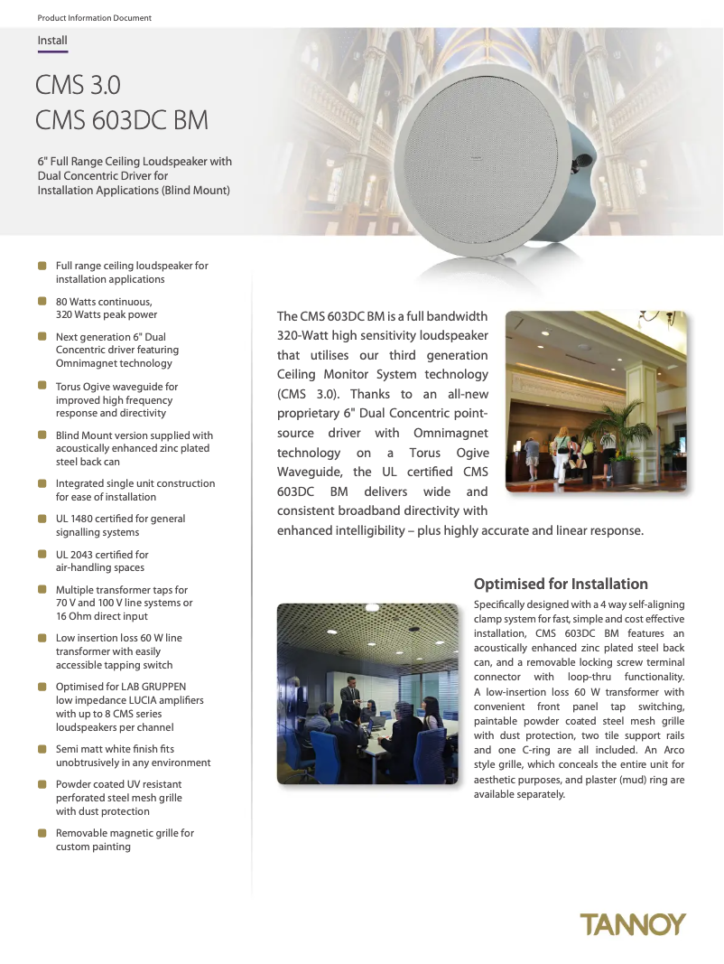 Page 1 of the manual Technical Sheet Tannoy CMS 603DC BM