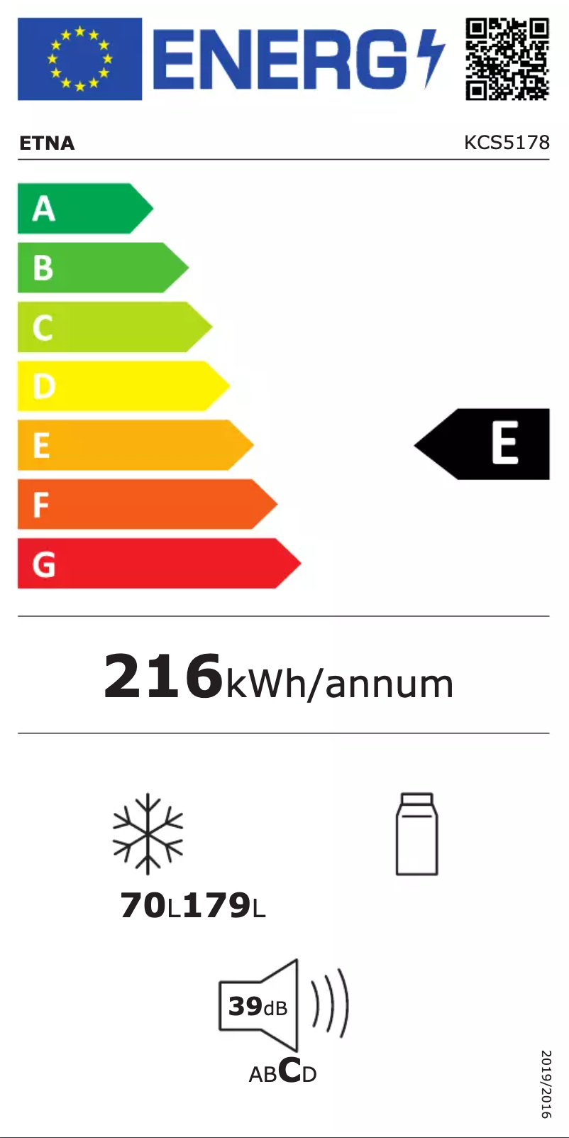 Page 1 of the manual Energy Label Etna KCS5178