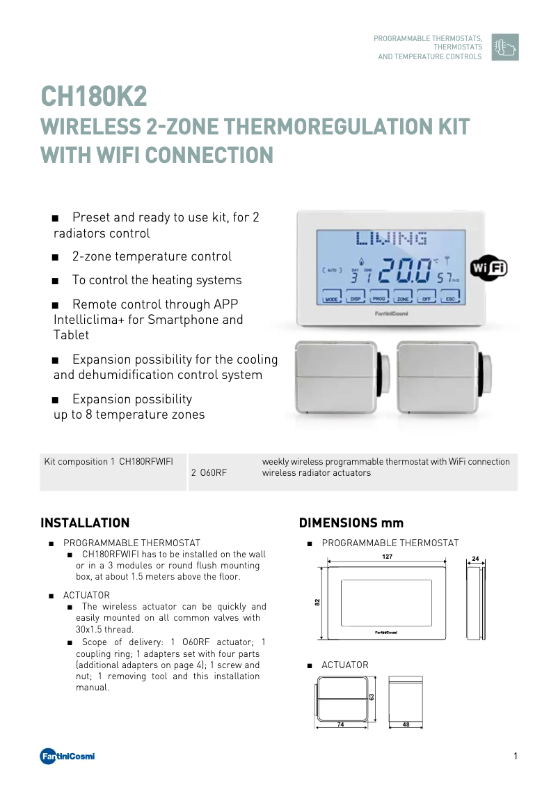 Page 1 of the manual Technical Sheet Fantini Cosmi CH180K2