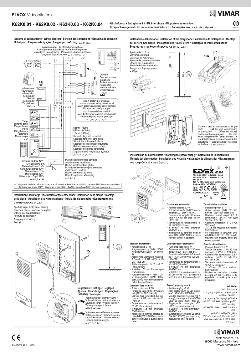First page image of the manual for ELVOX K62K0.08